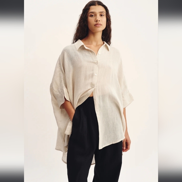 POSSE Lula‎ Shirt - Natural Oversized Button Down Womens Lagenlook - Picture 1 of 9